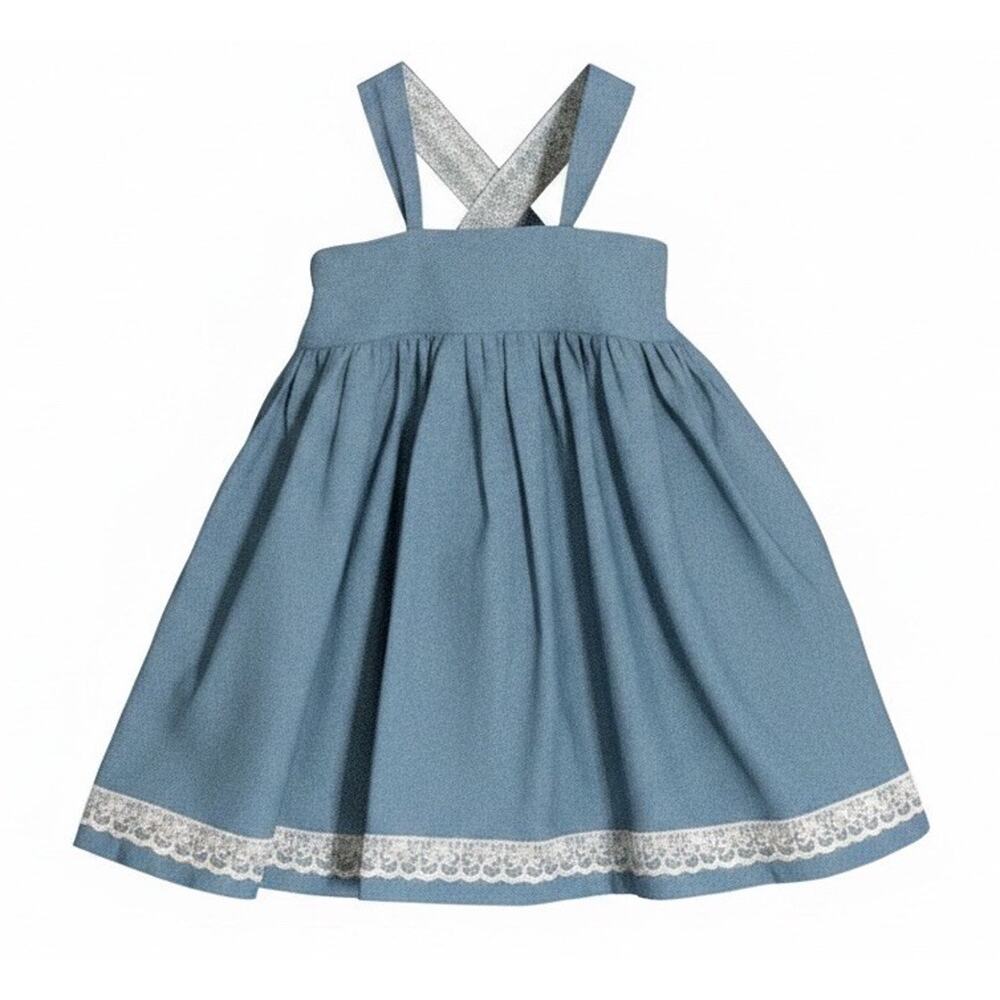 Matilda Jane Platinum Chambray Knot Tunic Top Sz 8 Blue Lace Trim #10 / 11